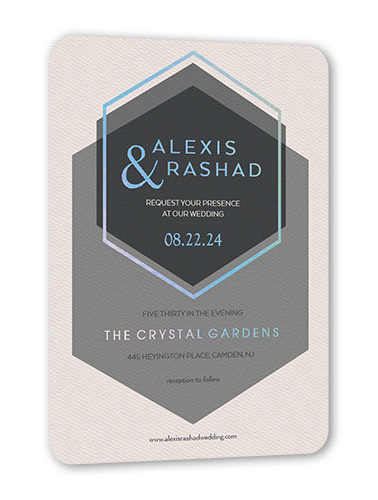 Modern Honeycomb Wedding Invitation, Iridescent Foil, Grey, 5x7, Matte, Personalized Foil Cardstock, Rounded, Smoke