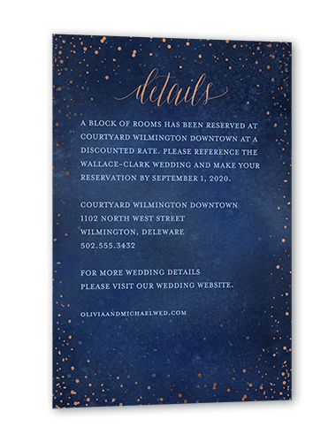 Resplendent Night Wedding Enclosure Card, Blue, Rose Gold Foil, Matte, Signature Smooth Cardstock, Square, Nautical