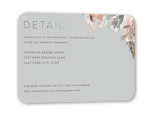 Delicate Blooms Wedding Enclosure Card, Grey, Silver Foil, Signature Smooth Cardstock, Rounded