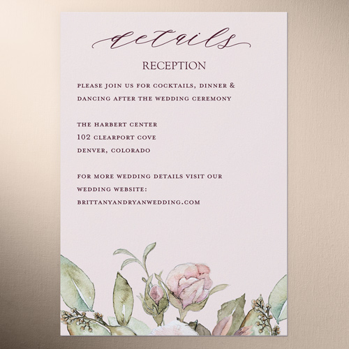 Rose Bouquet Wedding Enclosure Card, Pink, Matte, Pearl Shimmer Cardstock, Square, Chenille