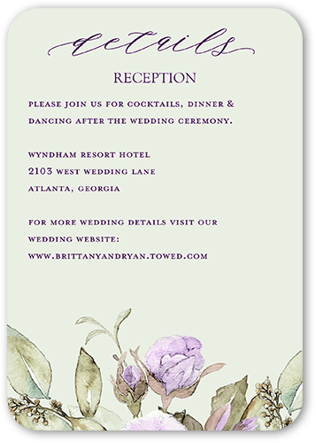 Rose Bouquet Wedding Enclosure Card, Purple, 100% Recycled Cardstock , Rounded, Pansy