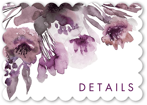 Abstract Bouquet Wedding Enclosure Card, Purple, Pearl Shimmer Cardstock, Scallop