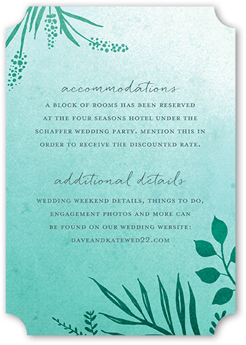 Tropic Fauna Wedding Enclosure Card, Green, Pearl Shimmer Cardstock, Ticket