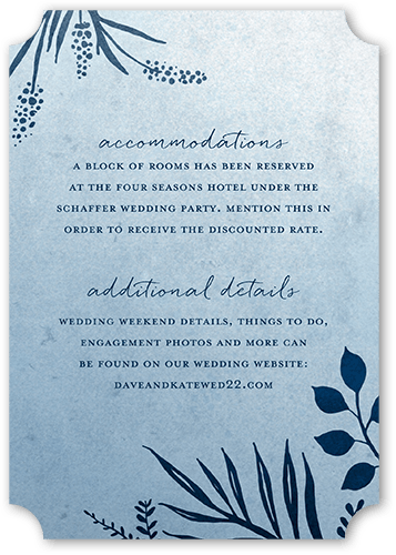 Tropic Fauna Wedding Enclosure Card, Blue, Signature Smooth Cardstock, Ticket