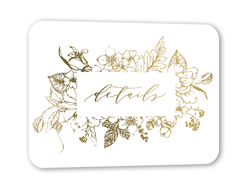 Flowers Abound Wedding Enclosure Card, White, Gold Foil, Pearl Shimmer Cardstock, Rounded