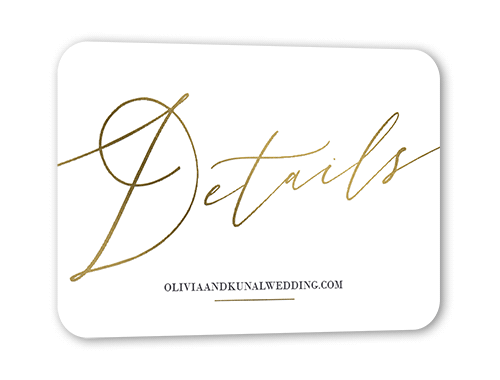 Exciting Script Wedding Enclosure Card, Gold Foil, White, Pearl Shimmer Cardstock, Rounded