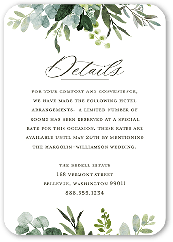 Border Botanicals Wedding Enclosure Card, White, Pearl Shimmer Cardstock, Rounded