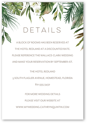 Tropical Herald Wedding Enclosure Card, Beige, Matte, 100% Recycled Cardstock , Square, Sand