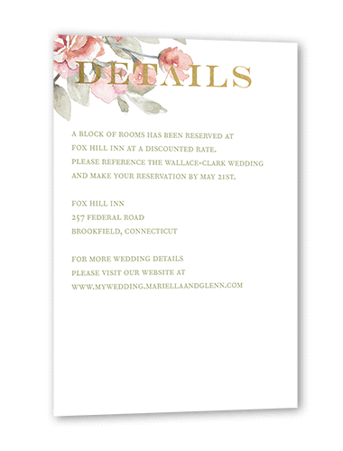 Diamond Blossoms Wedding Enclosure Card, Pink, Gold Foil, Matte, Signature Smooth Cardstock, Square