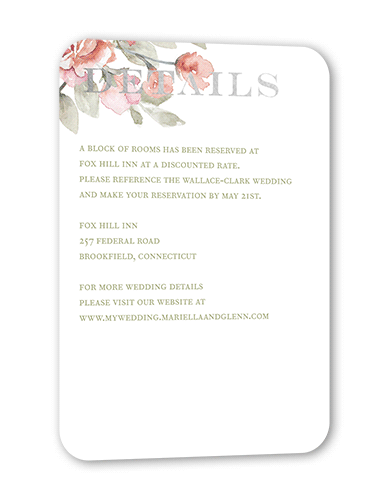 Diamond Blossoms Wedding Enclosure Card, Silver Foil, Pink, Pearl Shimmer Cardstock, Rounded
