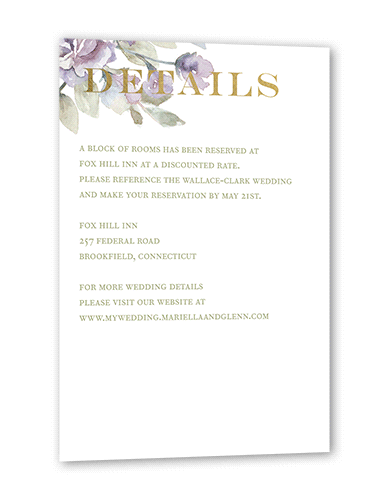 Diamond Blossoms Wedding Enclosure Card, Gold Foil, Purple, Matte, Signature Smooth Cardstock, Square