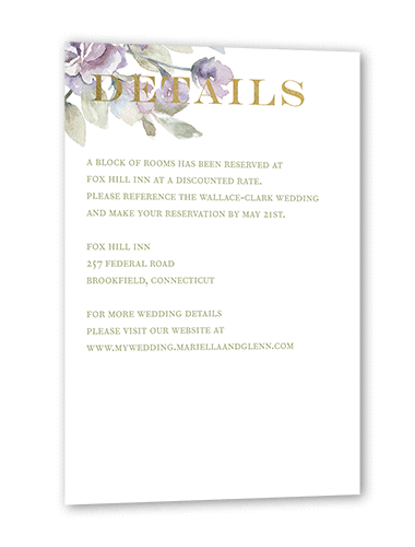 Diamond Blossoms Wedding Enclosure Card, Gold Foil, Purple, Matte, Pearl Shimmer Cardstock, Square, Verbena