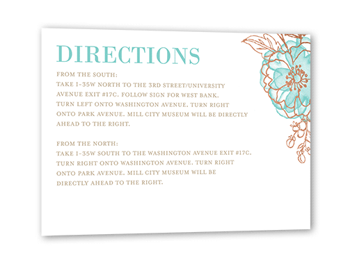 Floral Fringe Wedding Enclosure Card, Rose Gold Foil, Blue, Matte, Signature Smooth Cardstock, Square, Sea Glass