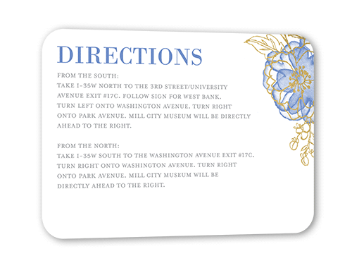 Floral Fringe Wedding Enclosure Card, Gold Foil, Blue, Pearl Shimmer Cardstock, Rounded, Hydrangea