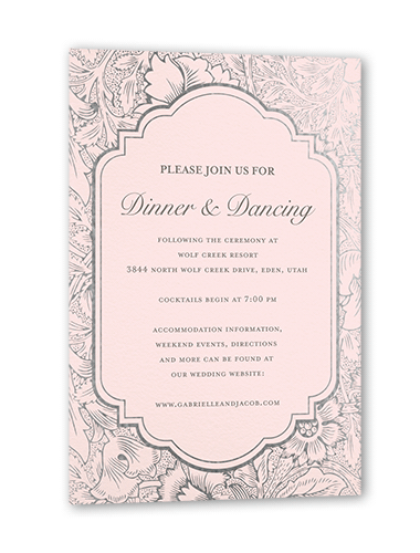 Ornate Petals Wedding Enclosure Card, Silver Foil, Pink, Matte, Signature Smooth Cardstock, Square