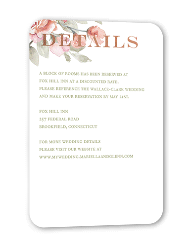 Diamond Blossoms Wedding Enclosure Card, Rose Gold Foil, Pink, Pearl Shimmer Cardstock, Rounded