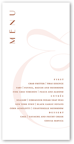 Nouveau Connection Wedding Menu, Orange, 4x8 Menu, Matte, Signature Smooth Cardstock, Square