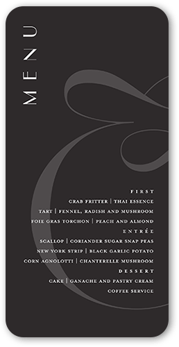 Nouveau Connection Wedding Menu, Grey, 4x8 Menu, Standard Smooth Cardstock, Rounded, Charcoal