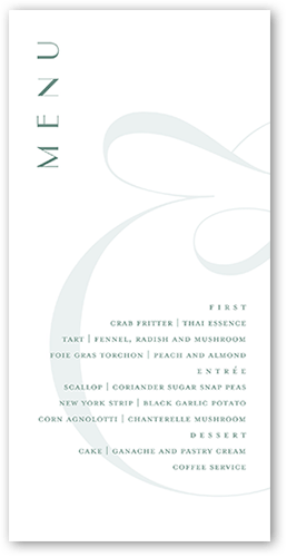 Nouveau Connection Wedding Menu, Green, 4x8 Menu, Standard Smooth Cardstock, Square