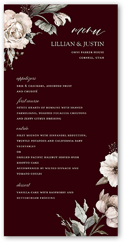 Black Tie Affair Wedding Menu, Red, 4x8 Menu, Pearl Shimmer Cardstock, Square