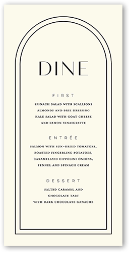 Arched Rehearsal Wedding Menu, Beige, 4x8 Menu, Pearl Shimmer Cardstock, Square, Antique White