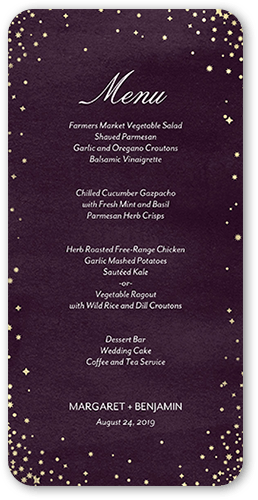 Elegant Sky Wedding Menu, Purple, 4x8 Menu, 100% Recycled Cardstock , Rounded