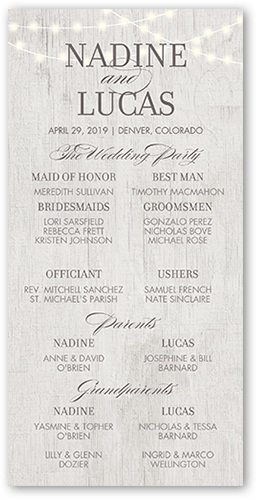 Romantic Evening Wedding Program, Grey, 4x8 Flat Program, Pearl Shimmer Cardstock, Square