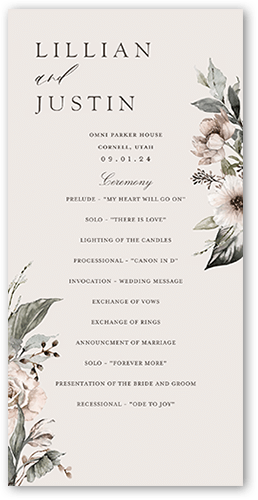 Black Tie Affair Wedding Program, Grey, 4x8 Flat Program, 100% Recycled Cardstock , Square, Whisper Gray