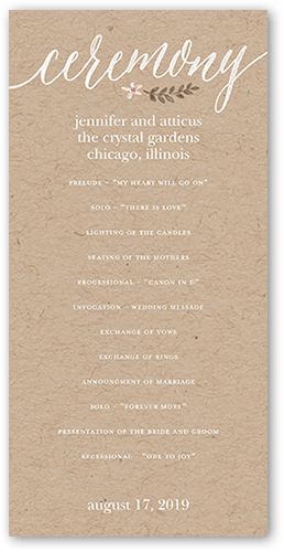 Delightful Blooms Wedding Program, Pink, 4x8 Flat Program, Pearl Shimmer Cardstock, Square, Bubblegum