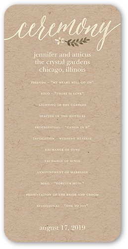 Delightful Blooms Wedding Program, Brown, 4x8 Flat Program, Standard Smooth Cardstock, Rounded, Maple