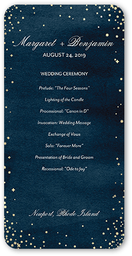 Elegant Sky Wedding Program, Blue, 4x8 Flat Program, Pearl Shimmer Cardstock, Rounded
