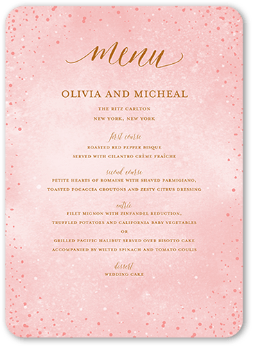 Resplendent Night Wedding Menu, Pink, 5x7 Flat Menu, 100% Recycled Cardstock , Rounded, Soft Pink