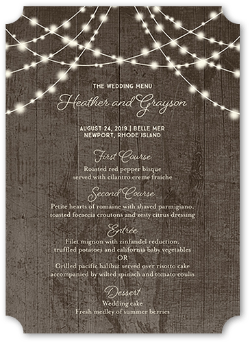 Glowing Ceremony Wedding Menu, Brown, 5x7 Flat Menu, Pearl Shimmer Cardstock, Ticket