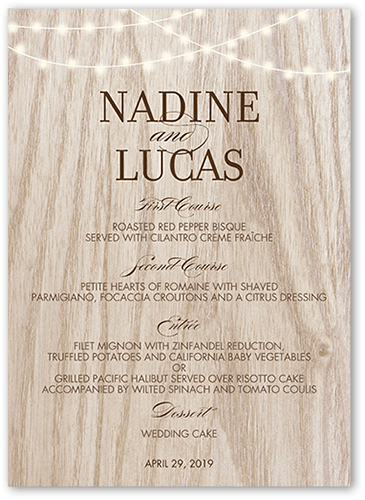 Romantic Evening Wedding Menu, Beige, 5x7 Flat Menu, 100% Recycled Cardstock , Square