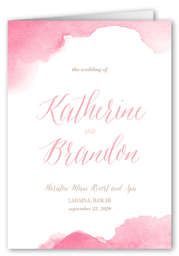 Simply Watercolor Wedding Program, Pink, 5x7, Pearl Shimmer Cardstock, Square