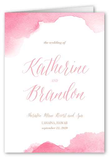 Simply Watercolor Wedding Program, Pink, 5x7, Pearl Shimmer Cardstock, Square, Princess