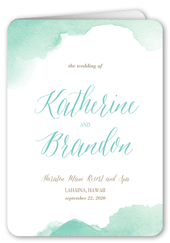 Simply Watercolor Wedding Program, Blue, 5x7, Pearl Shimmer Cardstock, Rounded