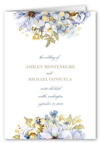 Watercolor Bouquet Wedding Program, Blue, 5x7, Pearl Shimmer Cardstock, Square, Light Blue