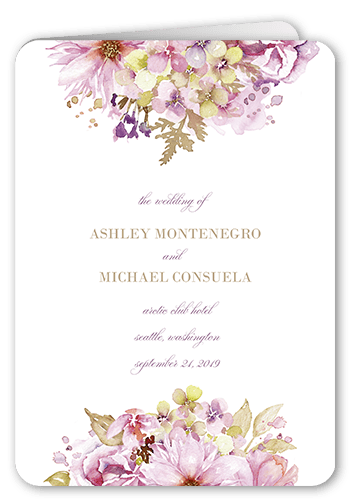 Watercolor Bouquet Wedding Program, Purple, 5x7, Matte, Folded Smooth Cardstock, Rounded, Lilac