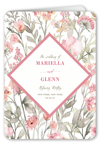 Diamond Blossoms Wedding Program, Pink, 5x7, Matte, Folded Smooth Cardstock, Rounded