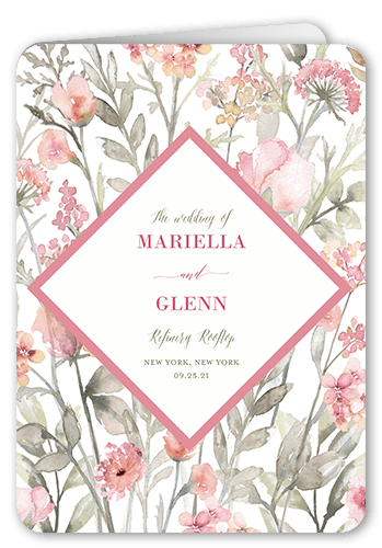 Diamond Blossoms Wedding Program, Pink, 5x7, Pearl Shimmer Cardstock, Rounded