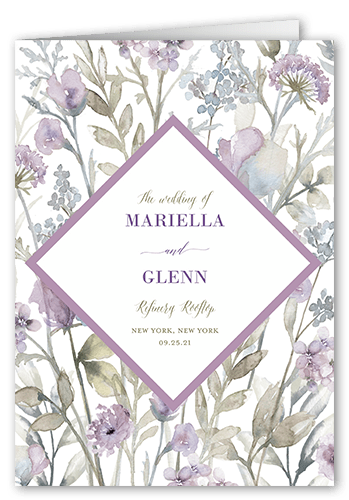 Diamond Blossoms Wedding Program, Purple, 5x7, Matte, Folded Smooth Cardstock, Square, Verbena