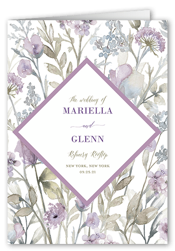 Diamond Blossoms Wedding Program, Purple, 5x7, Matte, Folded Smooth Cardstock, Square