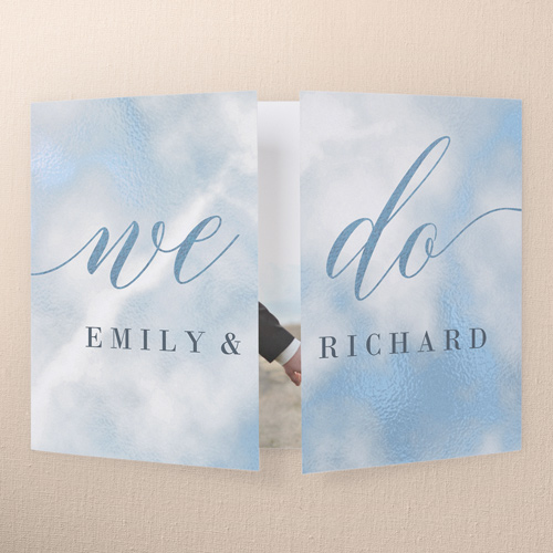 Romantic Texture Wedding Invitation, Blue, Gate Fold, Matte, Folded Smooth Cardstock, Square