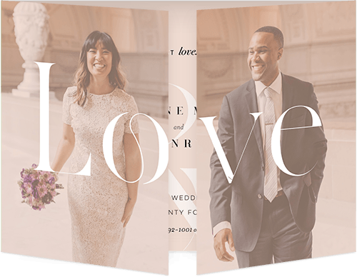 Blush Love Wedding Invitation, Pink, Gate Fold, Pearl Shimmer Cardstock, Square