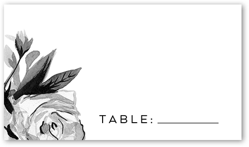 Crisp Petals Wedding Place Card, Grey, Placecard, Matte, Signature Smooth Cardstock, Gunmetal