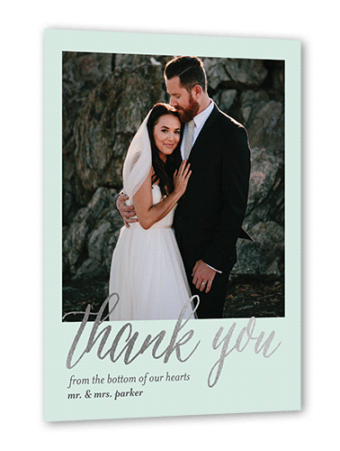 Impeccable Gesture Thank You Card, Silver Foil, Green, 5x7 Flat, Matte, Pearl Shimmer Cardstock, Square, White