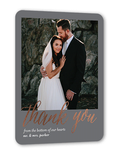 Impeccable Gesture Thank You Card, Grey, Rose Gold Foil, 5x7 Flat, Pearl Shimmer Cardstock, Rounded, Gunmetal