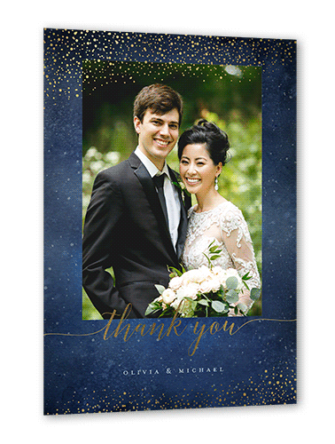 Resplendent Night Thank You Card, Blue, Gold Foil, 5x7 Flat, Luxe Double-Thick Cardstock, Square