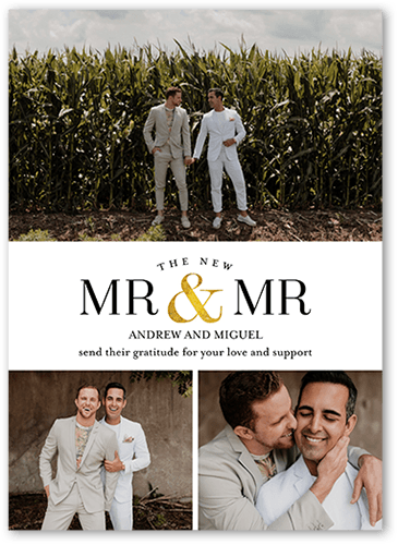 Gratefully Together Mr Thank You Card, White, 5x7 Flat, Luxe Double-Thick Cardstock, Square, White